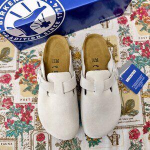 👑POSH NWT Women's White Suede Birkenstock Boston Shoes - Narrow Fit